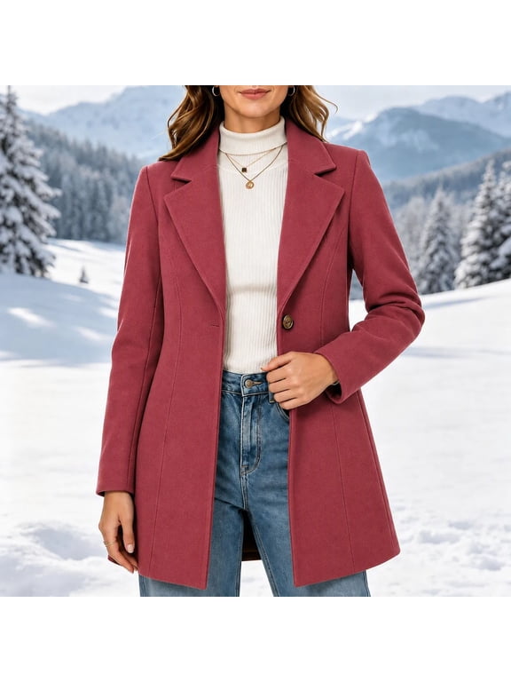 Women Winter Peacoat Single Breasted Notched Lapel Tailored Fit and Flare Mid Length Wool Blend Warm Coat