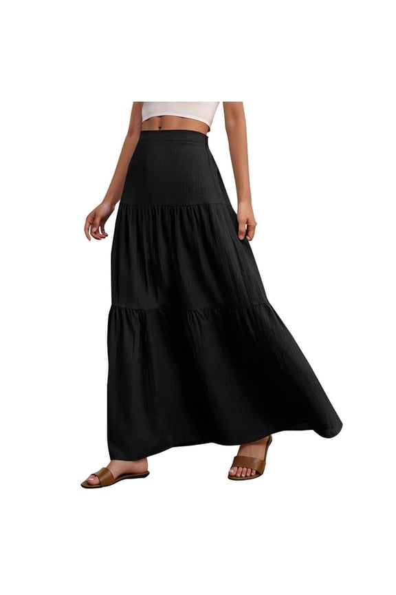 Women Work Office A-Line Skirt Solid Color High Waist Midi Skirts Summer Casual Elegant Flowy Business Fashion Simple Daily Bottoms Black,M