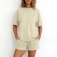 thumbnail image 1 of Afelkas Women's 2 Piece Short Set Crewneck Top and Shorts Outfit Casual Summer Lounge Suit Soft Loose Fit Streetwear Matching Set Beige,L, 1 of 7