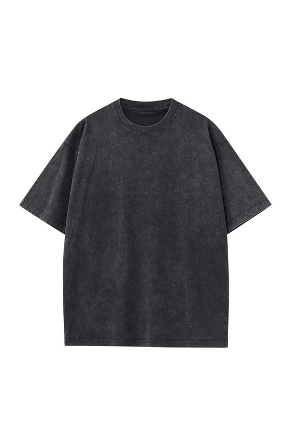 Women's Acid Wash Oversized T-Shirt Vintage Distressed Look Streetwear Top Heavyweight Cotton Feel Crewneck Casual Black,XL