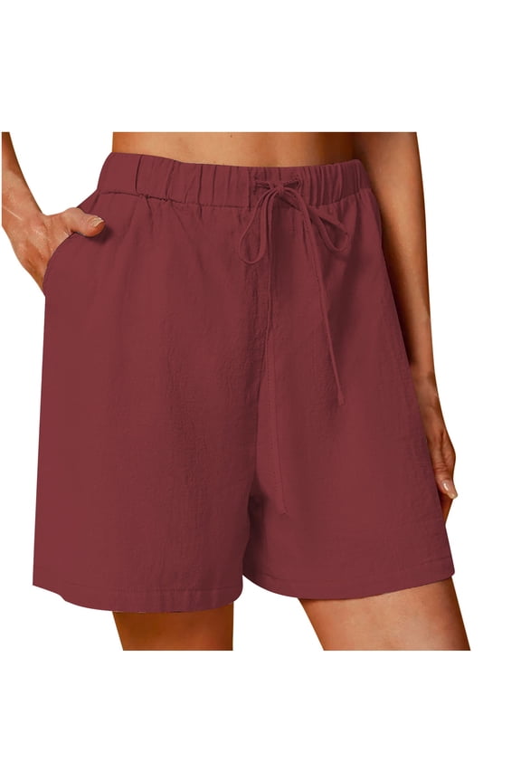 Women's Casual Drawstring Summer Shorts with Side Pockets Utility Bottoms for Daily Routine Errands and Weekend Lounging Wine,XL