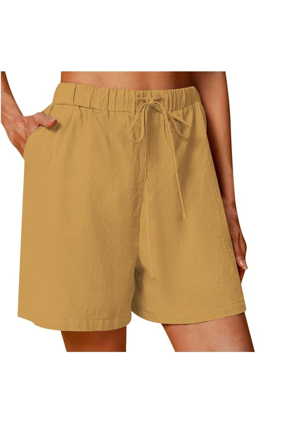 Women's Casual Drawstring Summer Shorts with Side Pockets Utility Bottoms for Daily Routine Errands and Weekend Lounging Yellow,M