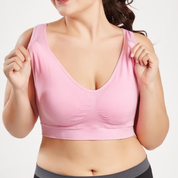 Afelkas Women’s Medium Impact Seamless Sports Bra Pullover Wide Straps Support Fit for Yoga Workout Gym Lounge Pink,XL