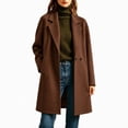 thumbnail image 1 of Afelkas Women's Oversized Wool Blend Peacoat Double Breasted Notch Lapel Mid Length Warm Winter Coat with Pockets, 1 of 6