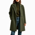 thumbnail image 1 of Afelkas Women's Oversized Wool Blend Peacoat Double Breasted Notch Lapel Mid Length Warm Winter Coat with Pockets, 1 of 6