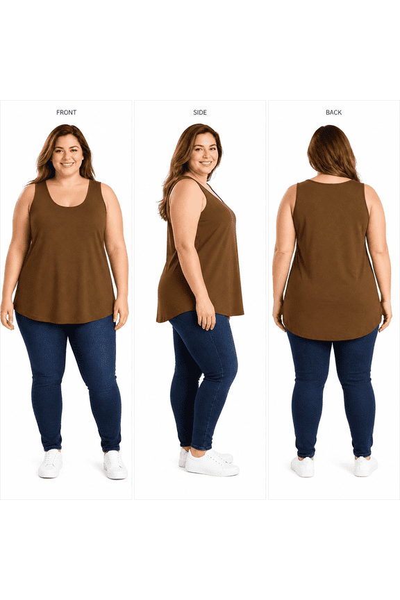 Women's Plus Size Tank Tops Scoop Neck Sleeveless Stretch Tunic Shirts Wide Strap Basic Casual Undershirt for Everyday Wear Brown,XXXXL