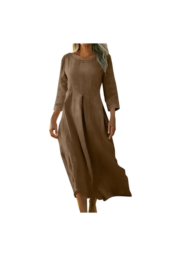 Womens Coastal Grandmother Skirt High Waist Breathable Summer Casual Natural Texture Linen Blend Boho Flowy Midi Skirts Bottoms Brown,S