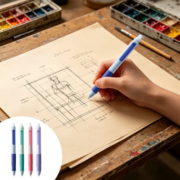 Thermal Friction Erasable Gel Pen with 0.5mm Fine Tip and Built-in Top Eraser, Retractable Writing Tool for Office Documents, Home Journals, and Drafting Projects.