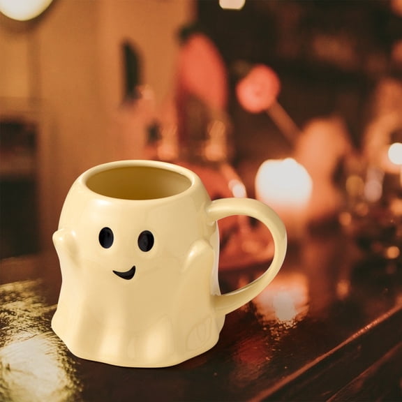 Aff*ordable！Ghost Pattern Ceramic Coffee Mug with Cute Design, 14oz Novelty Drinkware for Adults Kids, Microwave Safe Cup Gift for Holiday and Party Use