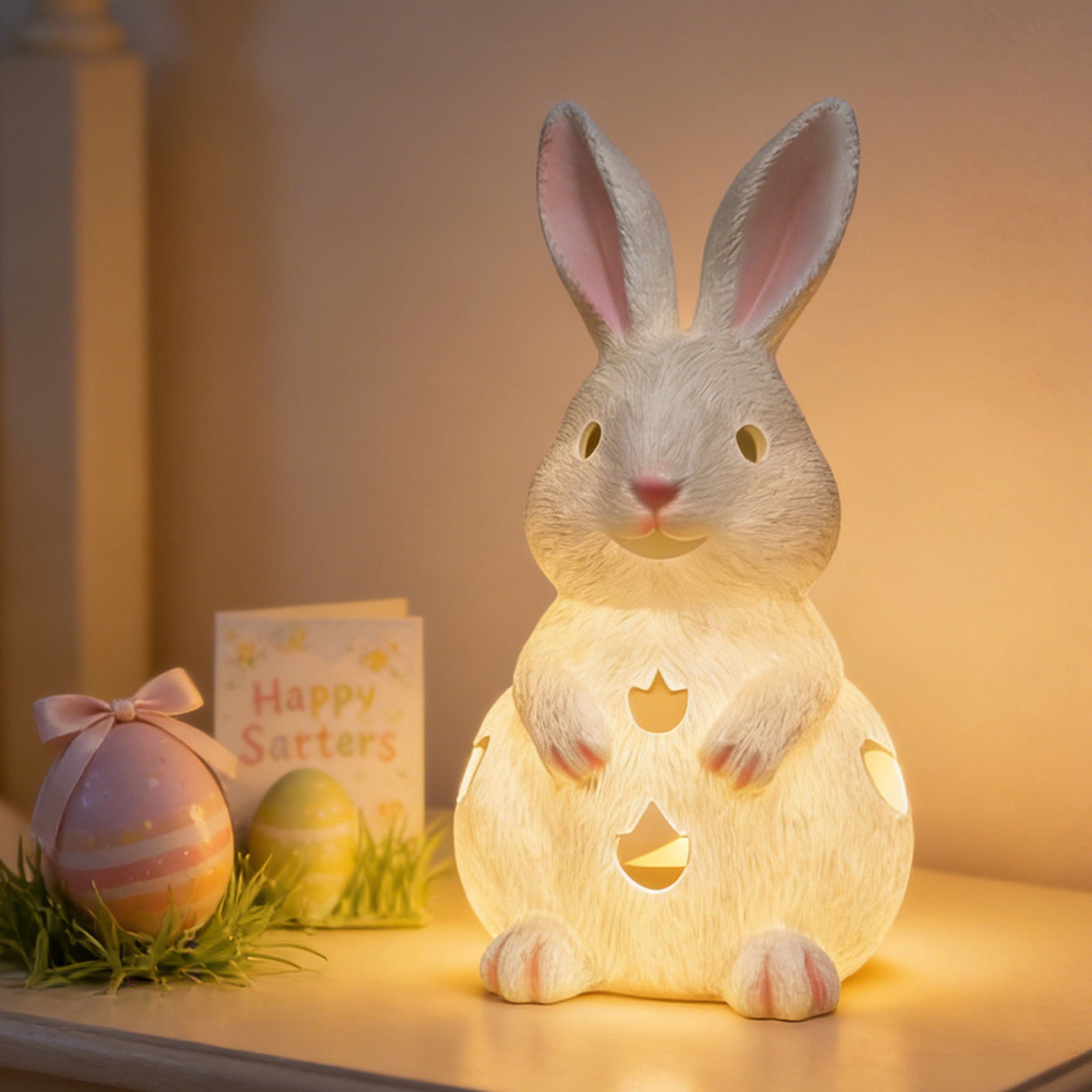 Aff*ordable！Glowing Bunny Ornament Candle Holder LED Light up Resin Easter Statue for Home Garden Decor – Spring Animal Tealight Stand for Table Shelf Mantel Holiday Gift