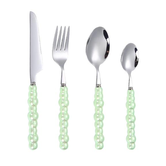 Aff*ordable!Stainless Steel Tableware Set of 4 with Wooden Handle, Steak Knife Fork Spoon Tea Spoon for Formal Dining, Durable Dishwasher Safe Utensils for Banquet Party Wedding