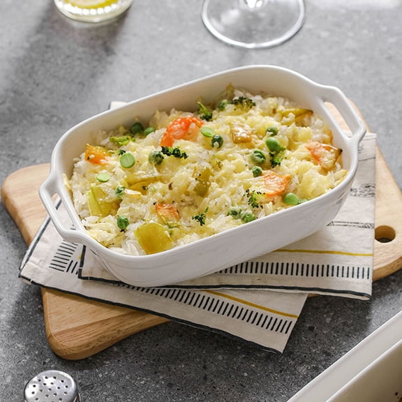 Aff*ordable！White Ceramic Rectangular Baking Pan 10 Inch with Double Handles, High Temperature Oven Safe Dish for Gratin Cheese Rice, Versatile Casserole Serving Bowl for Home