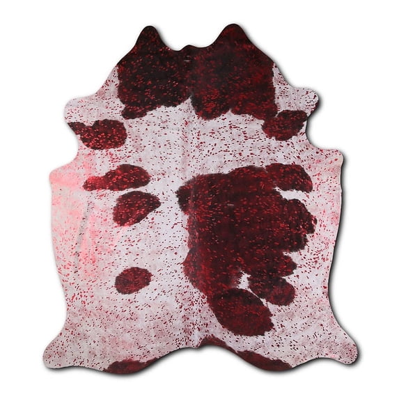 Affecting cowhide rugs for sale RED METALLIC ON BLACK AND WHITE rug