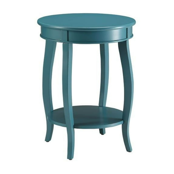 ACME Aberta Wooden Round End Table with Bottom Shelf in Teal