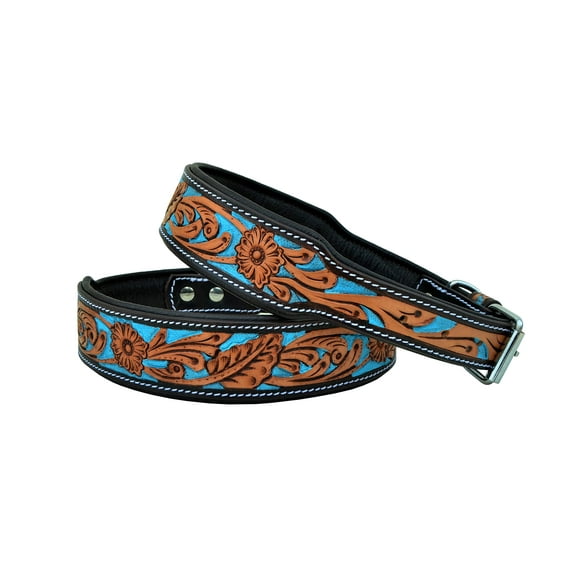 Affilare Leather Dog Collar Western Style Heavy Duty Hand Tooled Adjustable Padded Soft for Puppies and Big Dogs 10AB102-XS