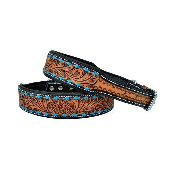 Affilare Leather Dog Collar Western Style Heavy Duty Hand Tooled Adjustable Padded Soft for Puppies and Big Dogs 10AB103-M