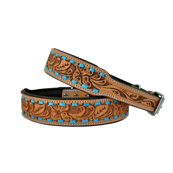 Affilare Leather Dog Collar Western Style Heavy Duty Hand Tooled Adjustable Padded Soft for Puppies and Big Dogs 10AB106-L