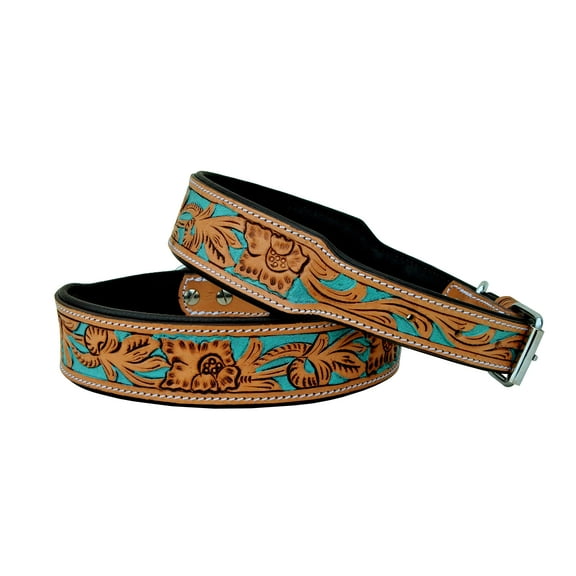 Affilare Leather Dog Collar Western Style Heavy Duty Hand Tooled Adjustable Padded Soft for Puppies and Big Dogs 10AB109-L