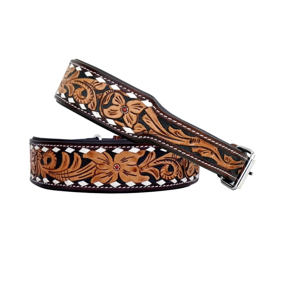 Affilare Leather Dog Collar Western Style Heavy Duty Hand Tooled Adjustable Padded Soft for Puppies and Big Dogs 10AB112-S