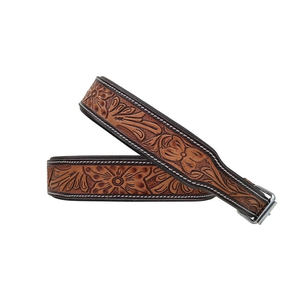 Affilare Leather Dog Collar Western Style Heavy Duty Hand Tooled Floral Padded for Puppies and Big Dogs 10AB125-L