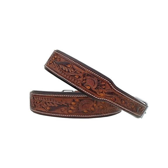 Affilare Leather Dog Collar Western Style Heavy Duty Hand Tooled Floral Padded for Puppies and Big Dogs 10AB126-S