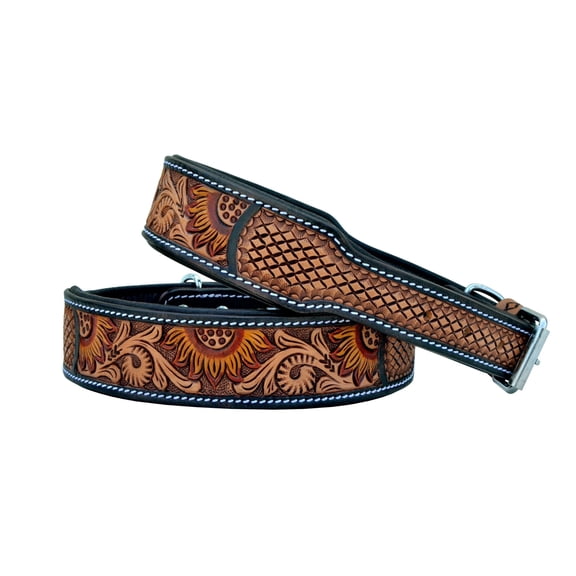 Affilare Leather Dog Collar Western Style Sun Flower Design Padded for 10AB122-XS