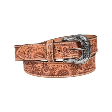 Affilare Tooled Genuine Leather Sunflower Design Western Belt With Removeable Buckle 30WE001