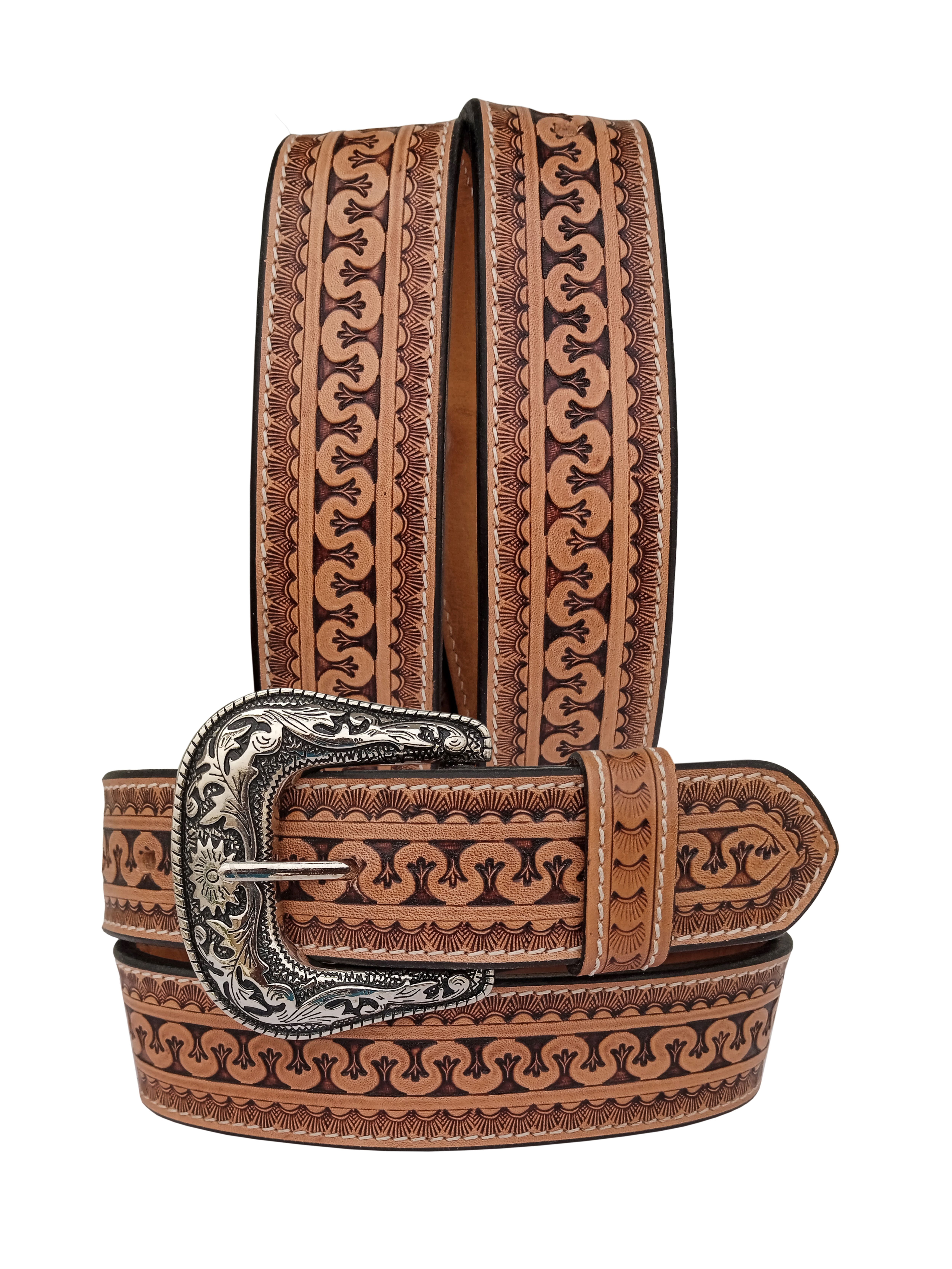 Tooled R Affilare Western Genuine Leather Tooled Belt with Hand Painted Design ...