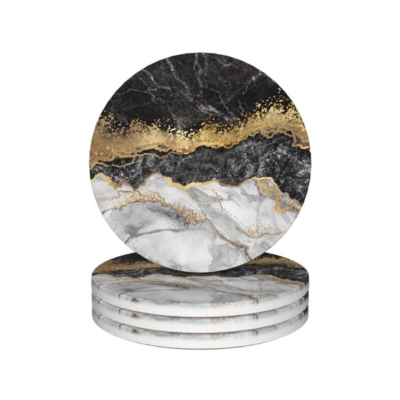 Affilleve Gold Marble Ceramic Round Coasters,4 Count Mugs Coasters Decorative for Coffee Cup Beverage Bar Beer