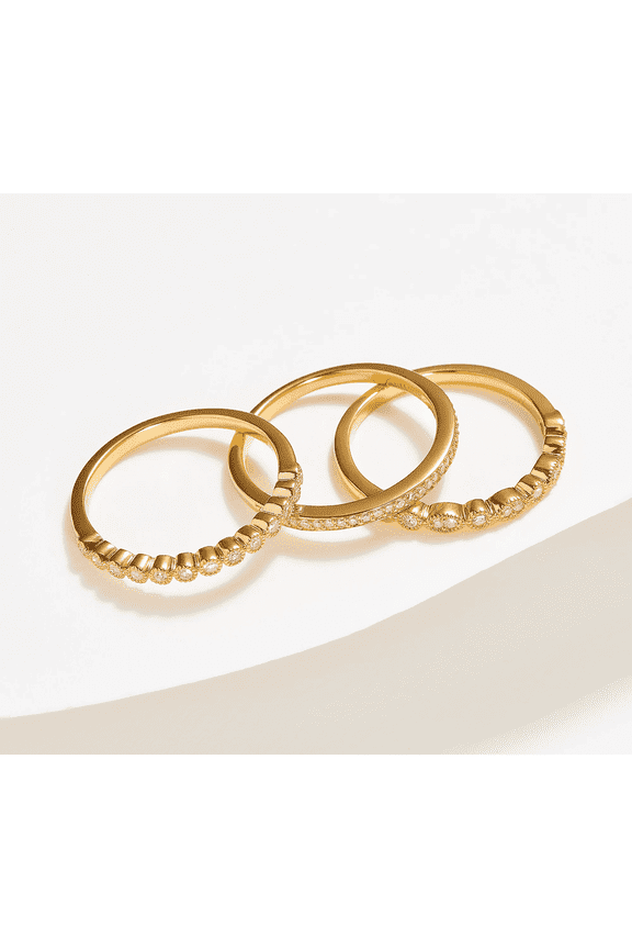 Affinity Diamond Set of 3 Gold-Clad Sterling Silver Stackable Rings Size 7