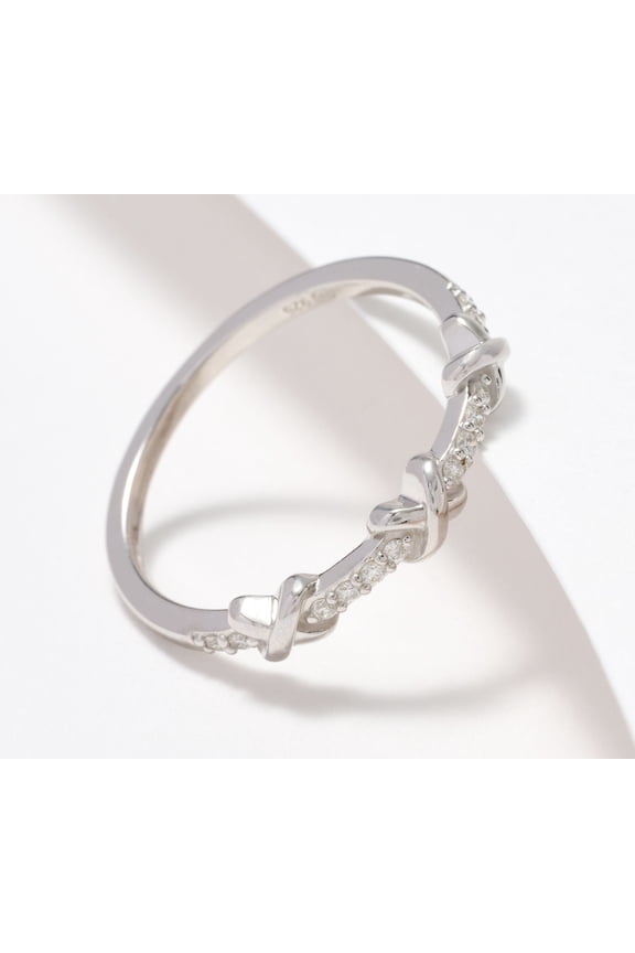 Diamond Sterling Silver X-Design Ring, Size 6