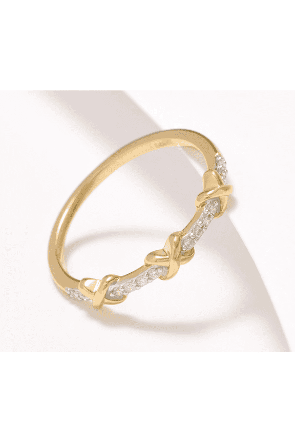 Diamond X Ring, 0.08cttw, Yellow Sterling Silver, Size 6