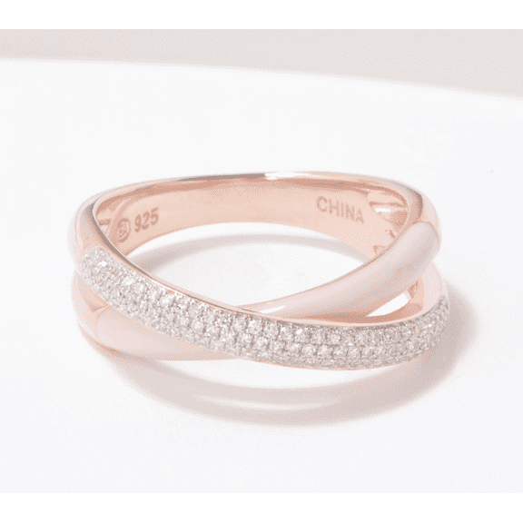 Affinity Diamonds Rosegold Over SS Pink Enamel Bypass Ring Size 10