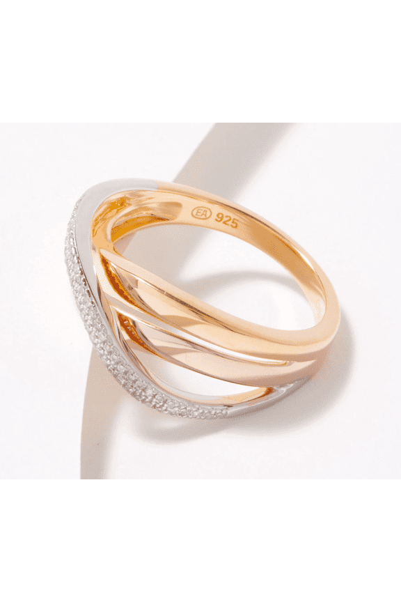 Diamonds Sterling Silver 0.10 cttw Tri-Tone Ring, Size 5