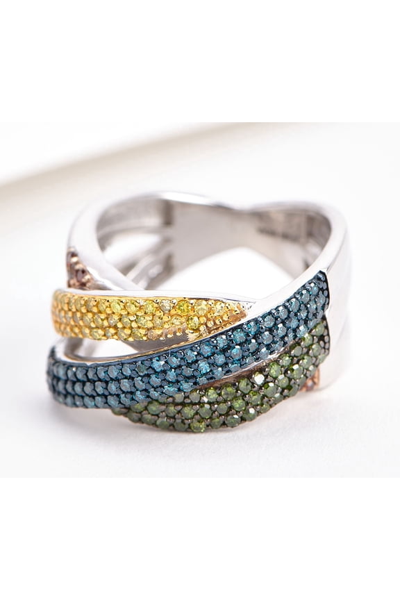 Diamonds Sterling Silver 1 cttw Colored Diamond Bypass Ring, Size 6