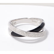 Affinity Diamonds Sterling Silver Black Enamel Bypass Ring, Size 8