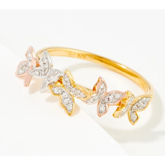 Affinity Diamonds Sterling Silver Tri-Tone Butterfly Ring Size 11