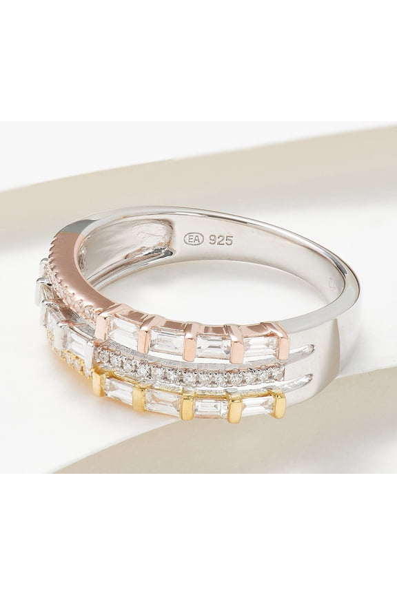 Diamonds Tri- Color Ring, Sterling, Size 5