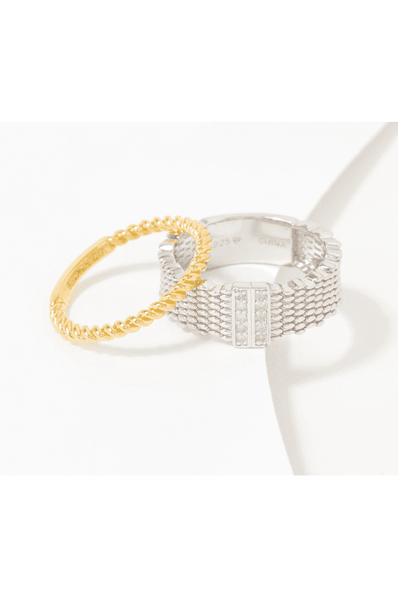 Two Tone Sterling Silver Ring Set Size 7