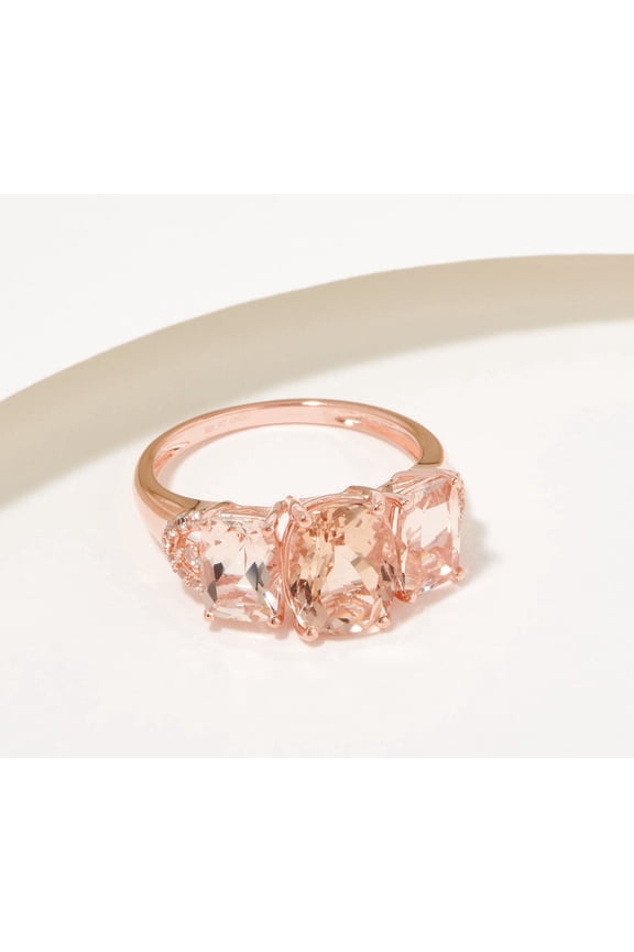 Gems 3-Stone Cushion Cut Morganite Ring, Sterling, Size 7