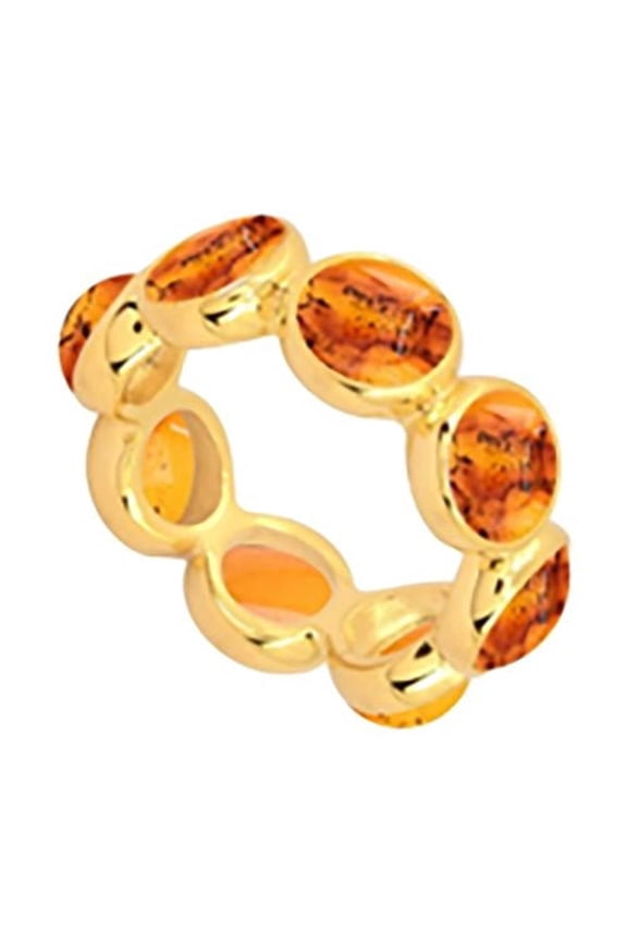 Gems Amber Band Ring, 14K Gold Plated, Size 9