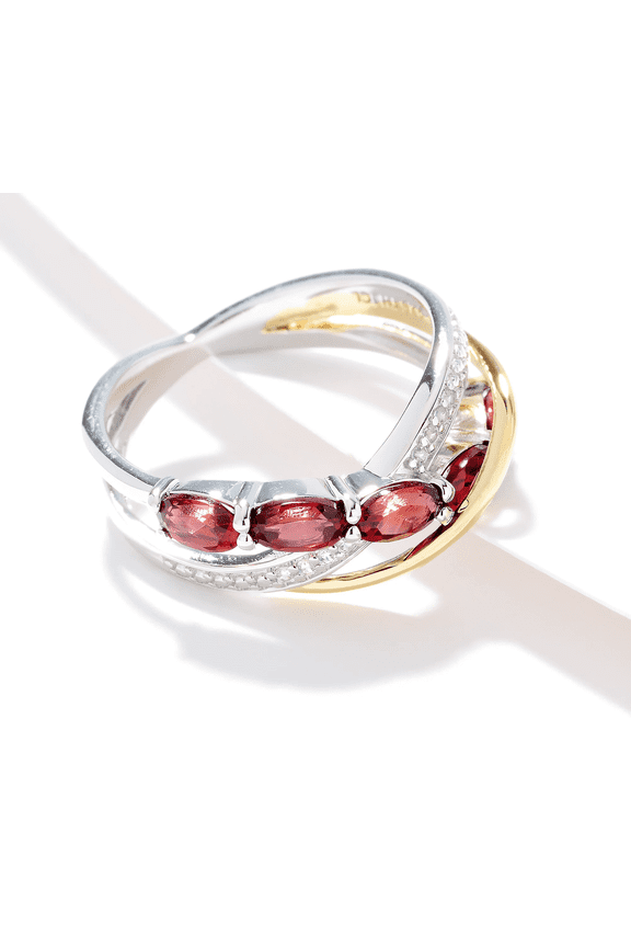 Crossover Semi Precious Garnet Sterling Silver Ring, Size 10