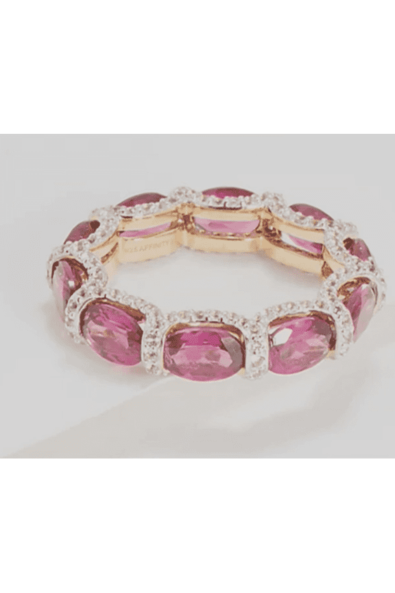 Gems Gold-Over SS Oval Rhodolite Gemstone & White Topaz Band Ring Size 7