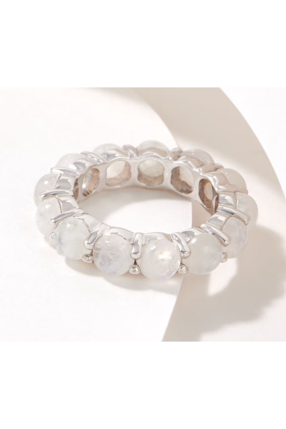 Gems Moonstone Cabochon Eternity Ring, Sterling Silver, Sz 8