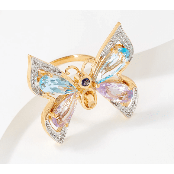 Affinity Gems Multi Gemstone Butterfly or Dragonfly Ring, Sterling Silver, Size 10