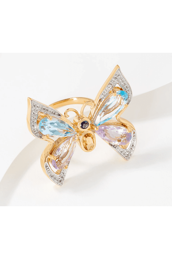 Gems Multi Gemstone Butterfly or Dragonfly Ring, Sterling Silver, Size 10