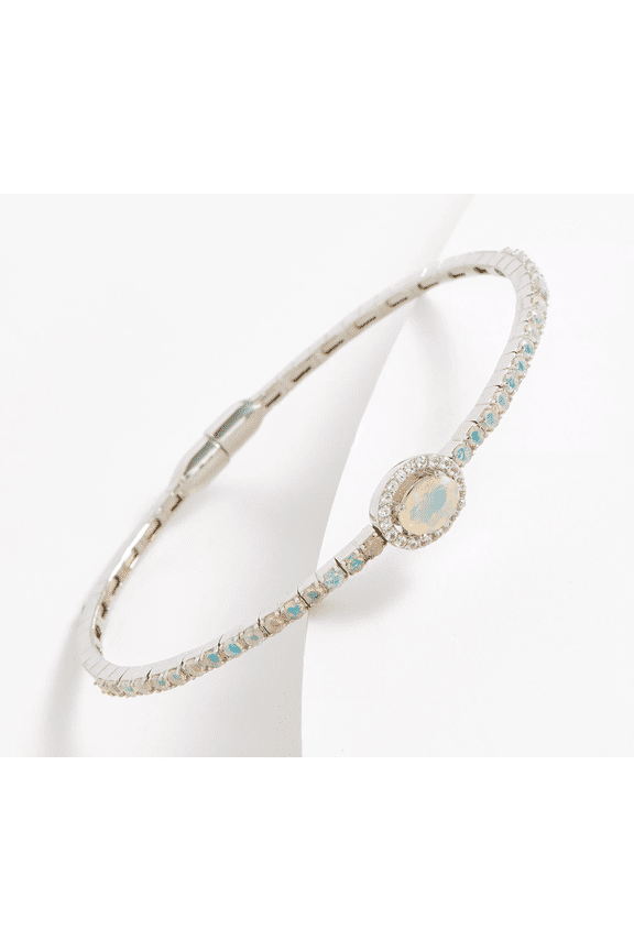 Gems Oval Stone Magnetic Opal Gemstone Bangle Sterling Silver