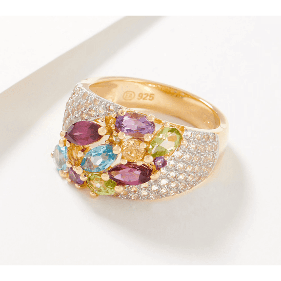 Affinity Gems Semi-Precious Multi Gemstone Waterfall Ring, Sterling Silver, Size 10