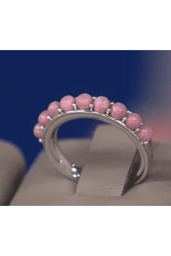 Gems Sterling Silver Cabochon Rhodonite Gemstone Band Ring, Size 8