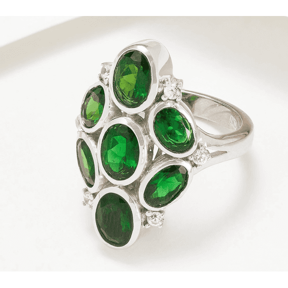 Affinity Gems Sterling Silver Exotic Chrome Diopside Cluster Cocktail Ring Size 7